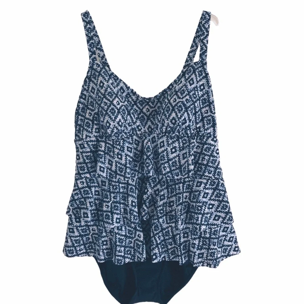 Swim Solutions One Piece Triple Tier Fauxkini Swimsuit Navy Size 22W - Picture 2 of 15